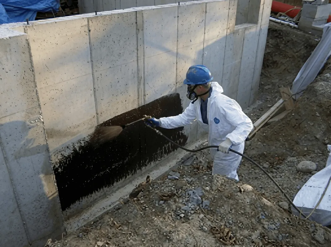 Professional waterproofing the exterior walls of the basement in Glendale, AZ